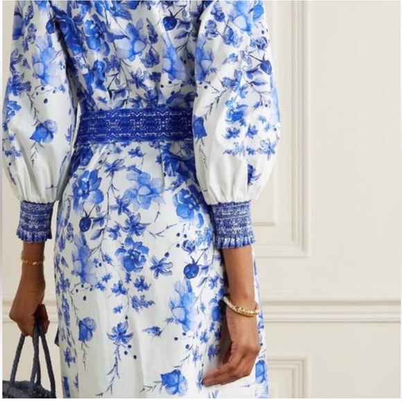 NWOT Alice + Olivia Shanley Blue & White Floral Long Sleeve Belted Dress 4 - Picture 2 of 8